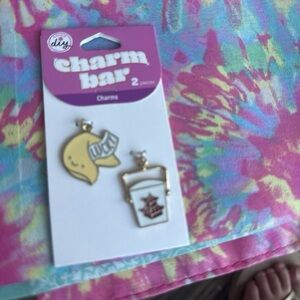 Charm Bar Gold Fortune Cookie & Takeout Cup Enamel Charms - 2 Pack